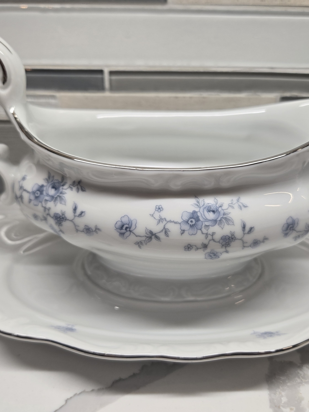 Vintage Johann Haviland "Blue Garland" Gravy Boat with Attached UnderplatePrice